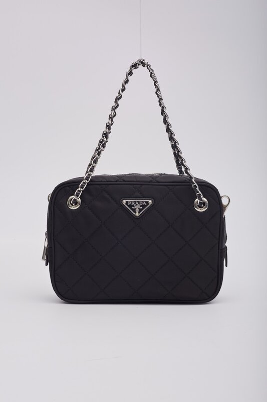 PRADA BLACK NYLON QUILTED BANDOLIERA SHOULDER BAG