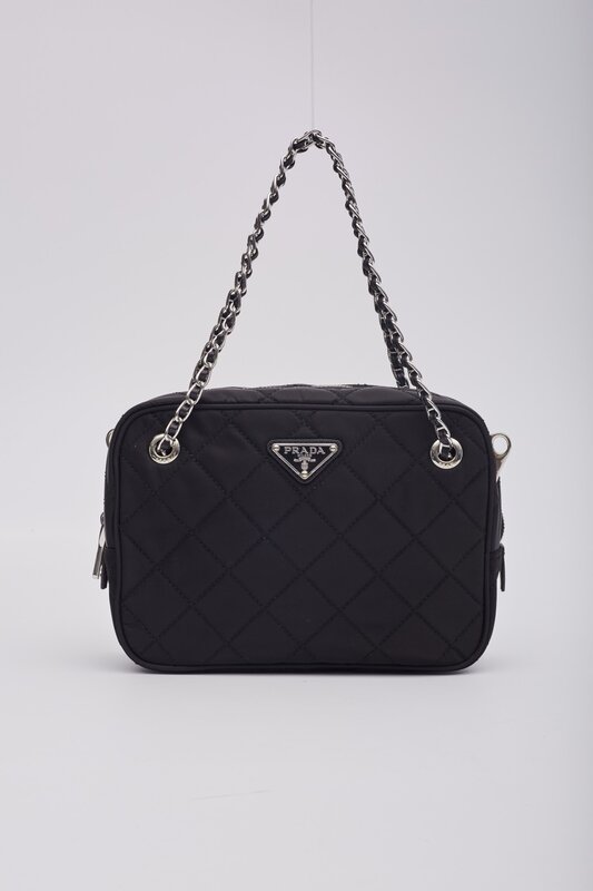 PRADA PRADA BLACK NYLON QUILTED BANDOLIERA SHOULDER BAG