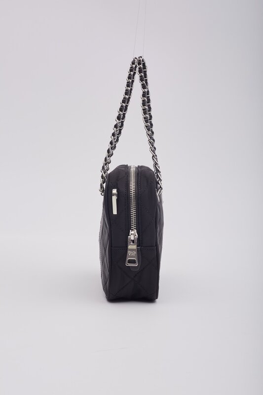 PRADA PRADA BLACK NYLON QUILTED BANDOLIERA SHOULDER BAG