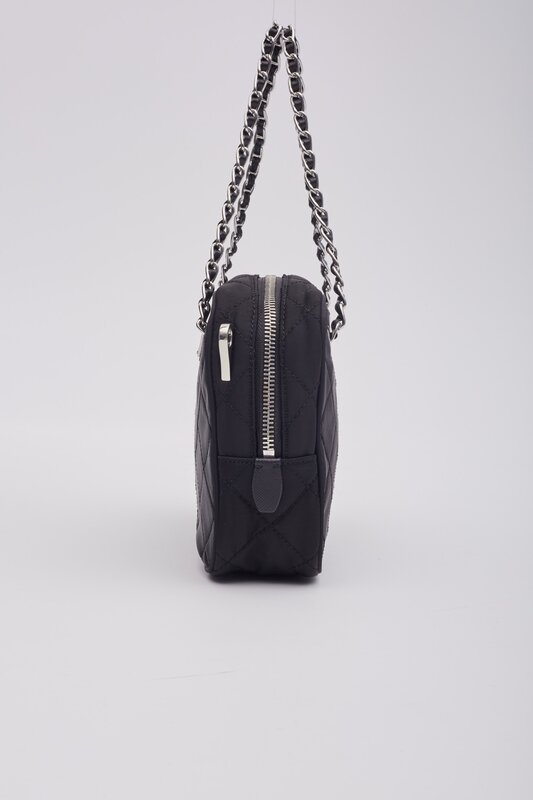 PRADA BLACK NYLON QUILTED BANDOLIERA SHOULDER BAG