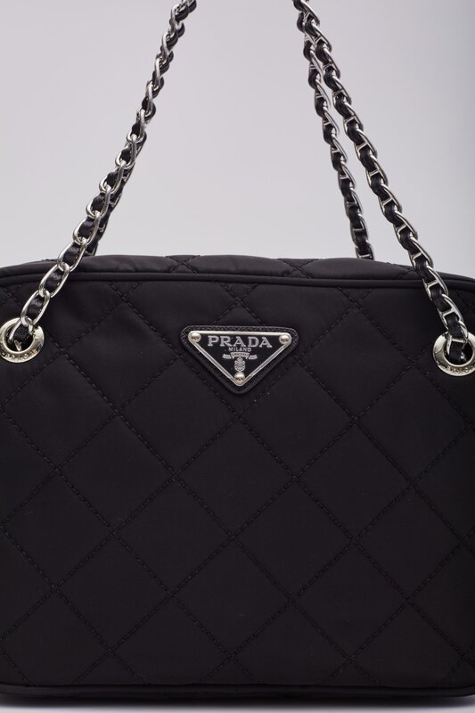 PRADA PRADA BLACK NYLON QUILTED BANDOLIERA SHOULDER BAG