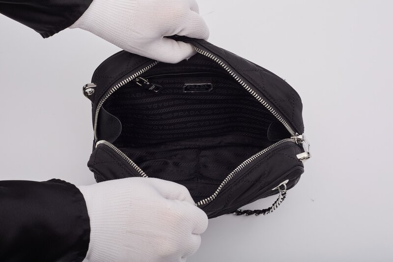 PRADA PRADA BLACK NYLON QUILTED BANDOLIERA SHOULDER BAG