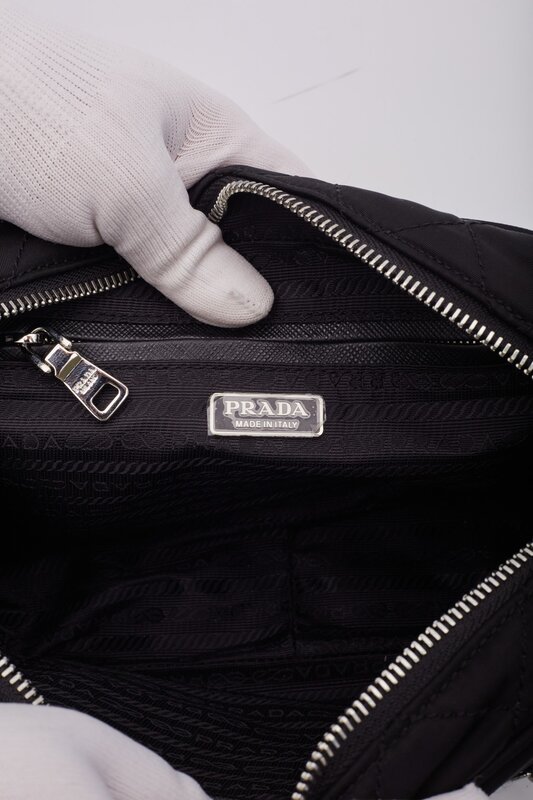 PRADA PRADA BLACK NYLON QUILTED BANDOLIERA SHOULDER BAG