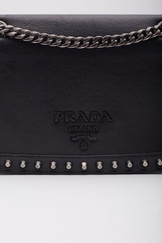 PRADA BLACK LEATHER CALFSKIN STUDDED GLACE CROSSBODY BAG