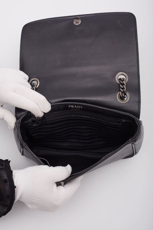 PRADA BLACK LEATHER CALFSKIN STUDDED GLACE CROSSBODY BAG