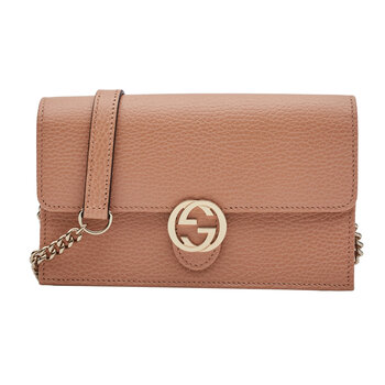 GUCCI GUCCI DOLLAR CALFSKIN INTERLOCKING GG WALLET ON CHAIN BAG BEIGE