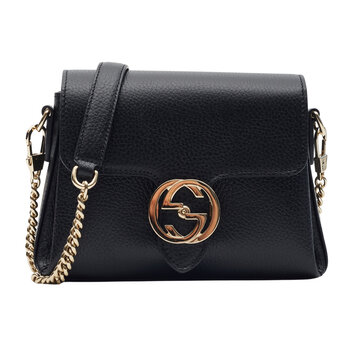 GUCCI GUCCI DOLLAR CALFSKIN INTERLOCKING GG CROSSBODY BAG BLACK SMALL