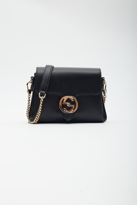 GUCCI GUCCI DOLLAR CALFSKIN INTERLOCKING GG CROSSBODY BAG BLACK SMALL