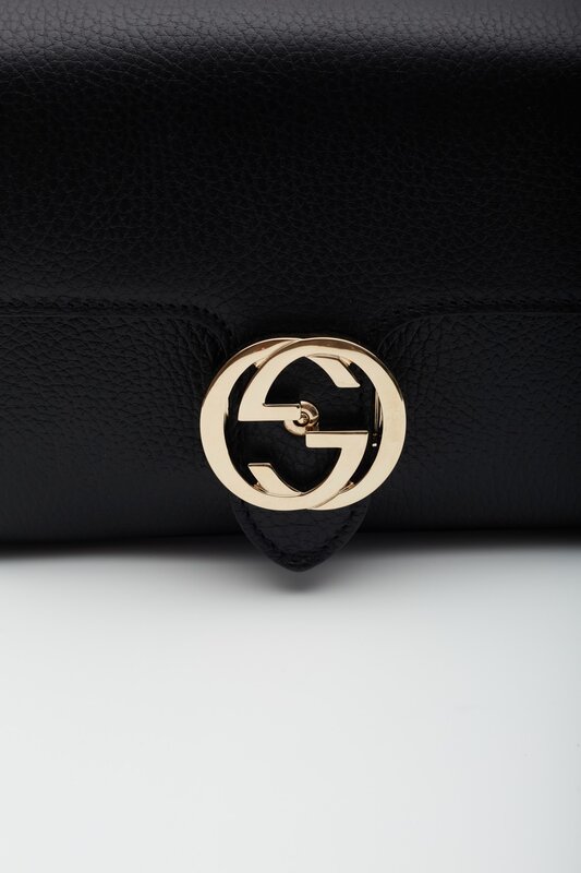 GUCCI GUCCI DOLLAR CALFSKIN INTERLOCKING GG CROSSBODY BAG BLACK SMALL