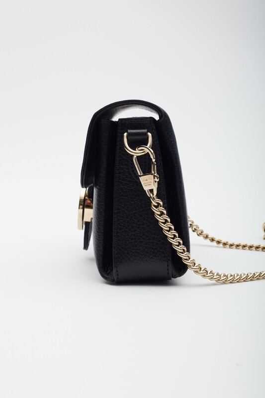 GUCCI GUCCI DOLLAR CALFSKIN INTERLOCKING GG CROSSBODY BAG BLACK SMALL