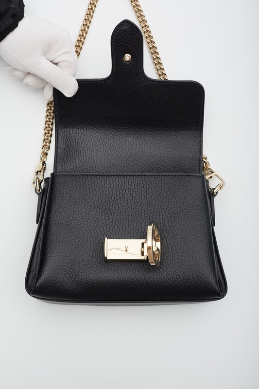 GUCCI GUCCI DOLLAR CALFSKIN INTERLOCKING GG CROSSBODY BAG BLACK SMALL