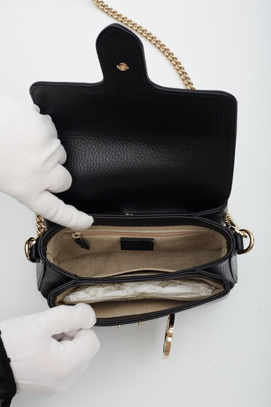 GUCCI GUCCI DOLLAR CALFSKIN INTERLOCKING GG CROSSBODY BAG BLACK SMALL