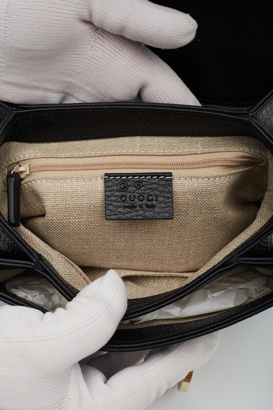 GUCCI GUCCI DOLLAR CALFSKIN INTERLOCKING GG CROSSBODY BAG BLACK SMALL