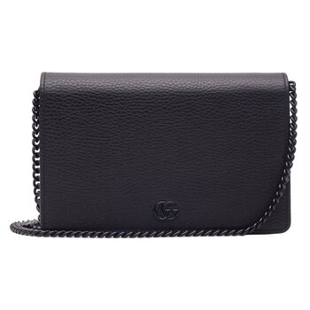 GUCCI GUCCI CALFSKIN GG MARMONT  WALLET ON CHAIN BAG MONOCHROME BLACK
