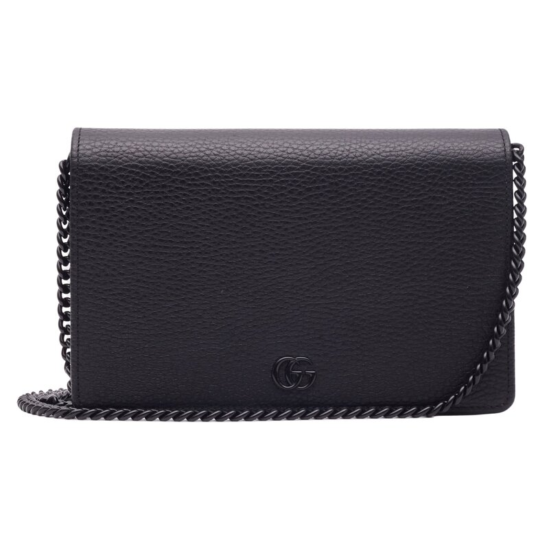 GUCCI GUCCI CALFSKIN GG MARMONT  WALLET ON CHAIN BAG MONOCHROME BLACK
