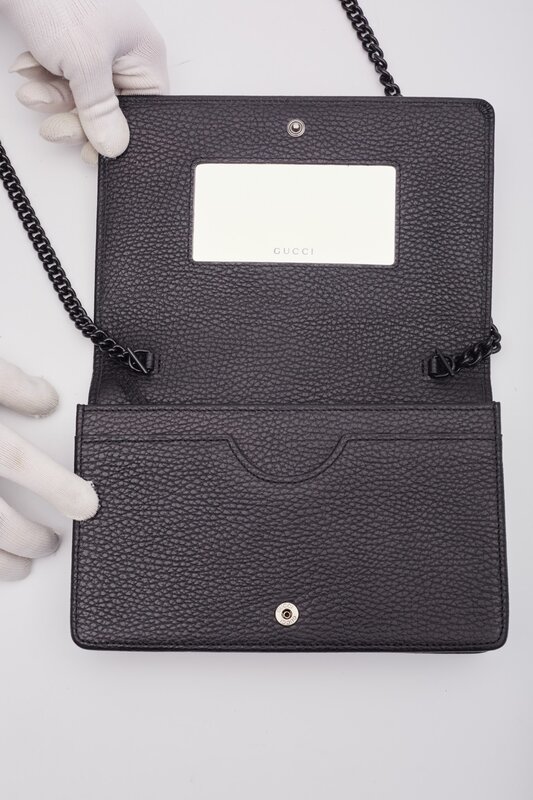 GUCCI GUCCI CALFSKIN GG MARMONT  WALLET ON CHAIN BAG MONOCHROME BLACK