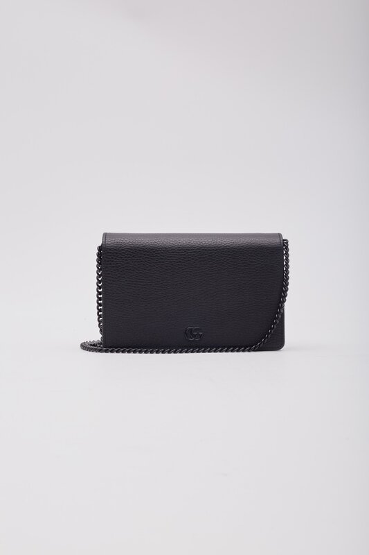 GUCCI GUCCI CALFSKIN GG MARMONT CHAIN WALLET BAG MONOCHROME BLACK