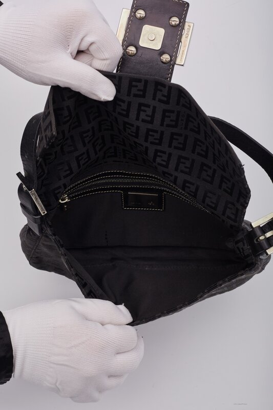 FENDI ZUCCA PRINT FF BLACK CANVAS BAGUETTE BAG