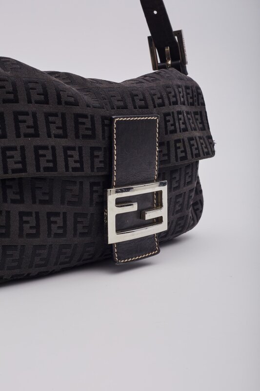 FENDI ZUCCA PRINT FF BLACK CANVAS BAGUETTE BAG