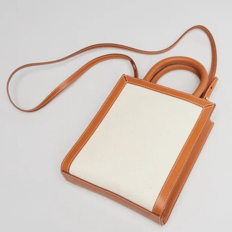 CELINE CELINE BEIGE CANVAS HORIZONTAL CABAS MINI TOTE CROSSBODY BAG