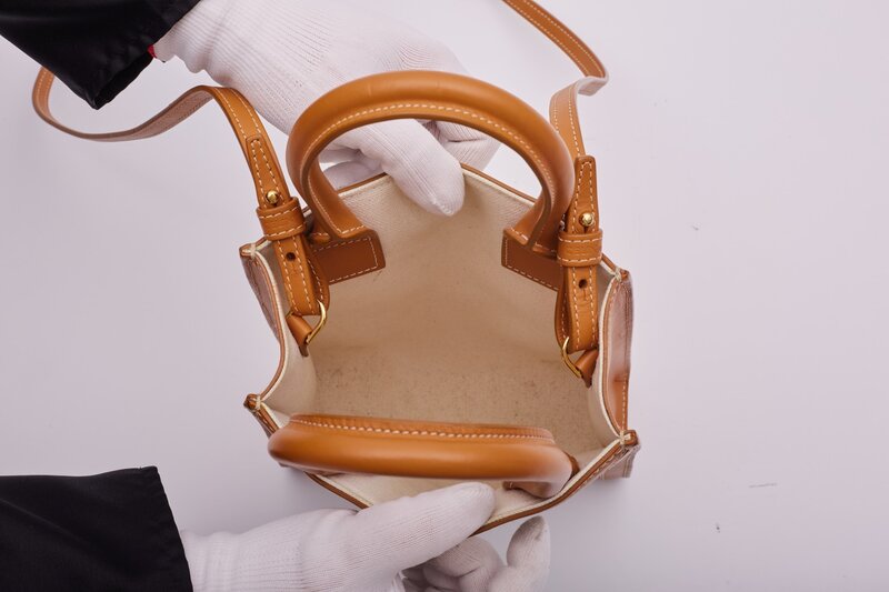CELINE CELINE BEIGE CANVAS HORIZONTAL CABAS MINI TOTE CROSSBODY BAG