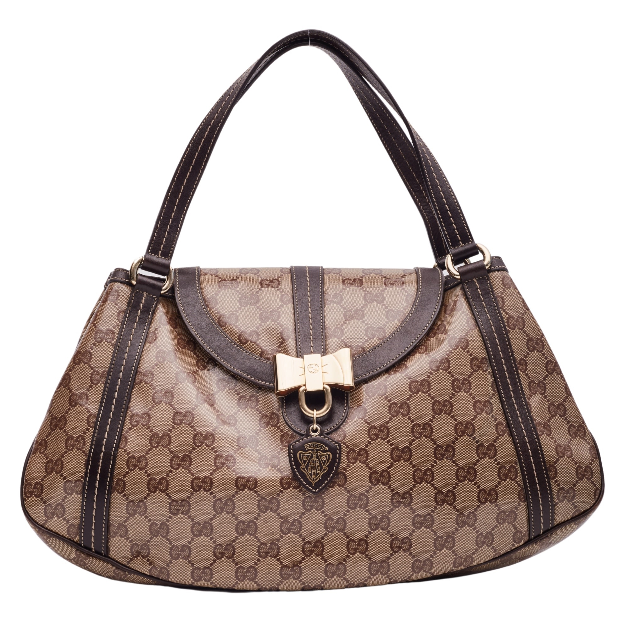 GUCCI COATED CANVAS MONOGRAM FLAP SHOULDER BAG EBONY