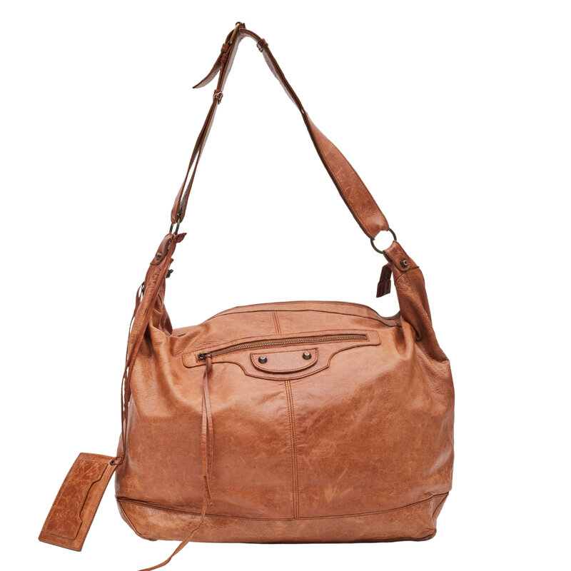 BALENCIAGA CARAMEL LEATHER AGNEAU CLASSIC HARDWARE DAY HOBO BAG