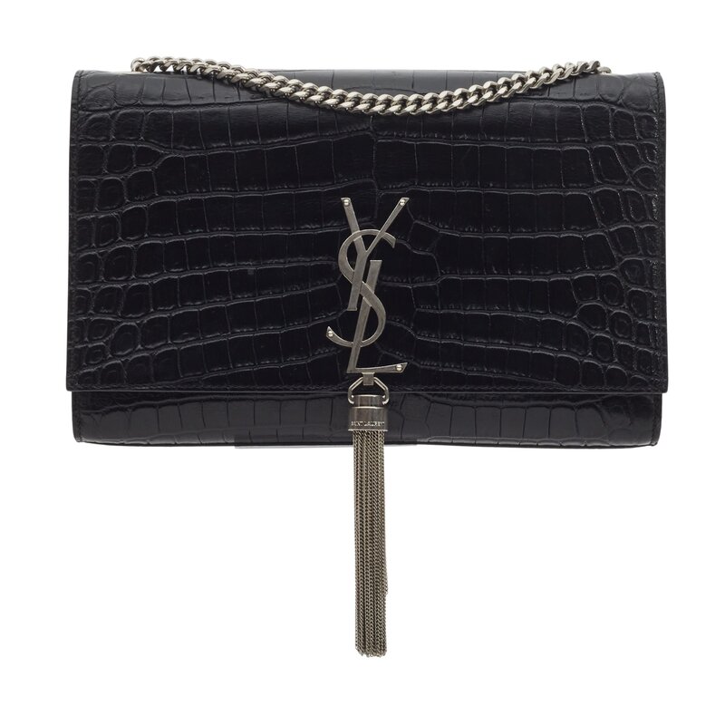 SAINT LAURENT SAINT LAURENT CROCODILE EMBOSSED CHAIN TASSEL KATE BAG (35411)
