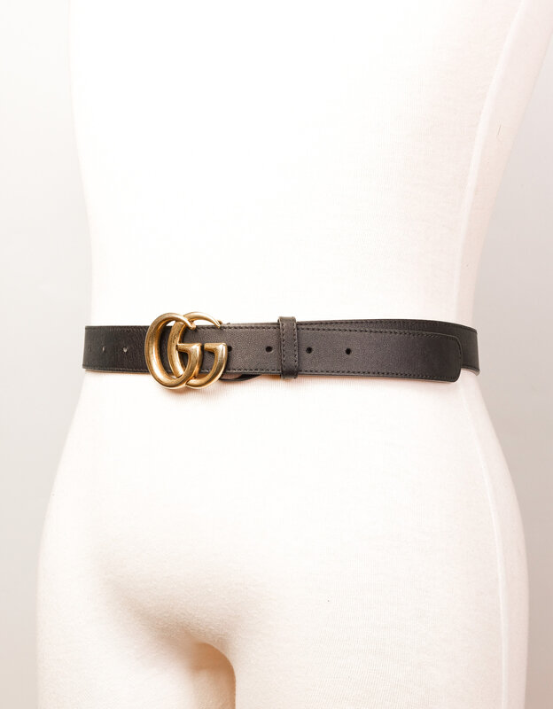 GUCCI GUCCI CALFSKIN BLACK MARMONT GG 60mm BELT