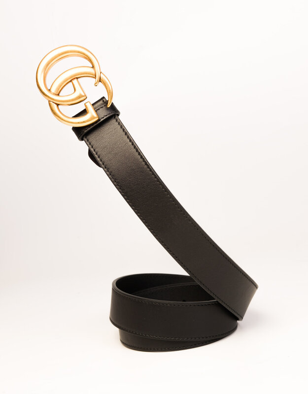 GUCCI GUCCI CALFSKIN BLACK MARMONT GG 60mm BELT