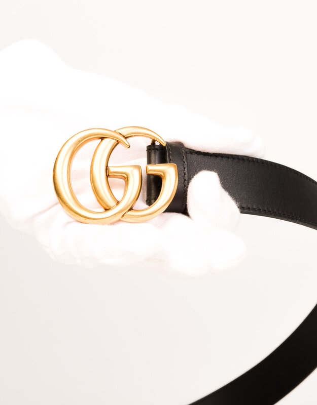GUCCI GUCCI CALFSKIN BLACK MARMONT GG 60mm BELT
