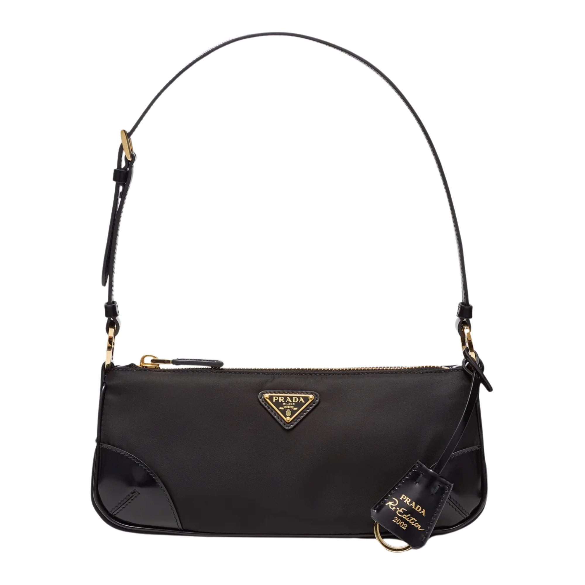 PRADA RE EDITION LONG NYLON BLACK WITH LEATHER SHOULDER BAG CRTBLNCHSHP
