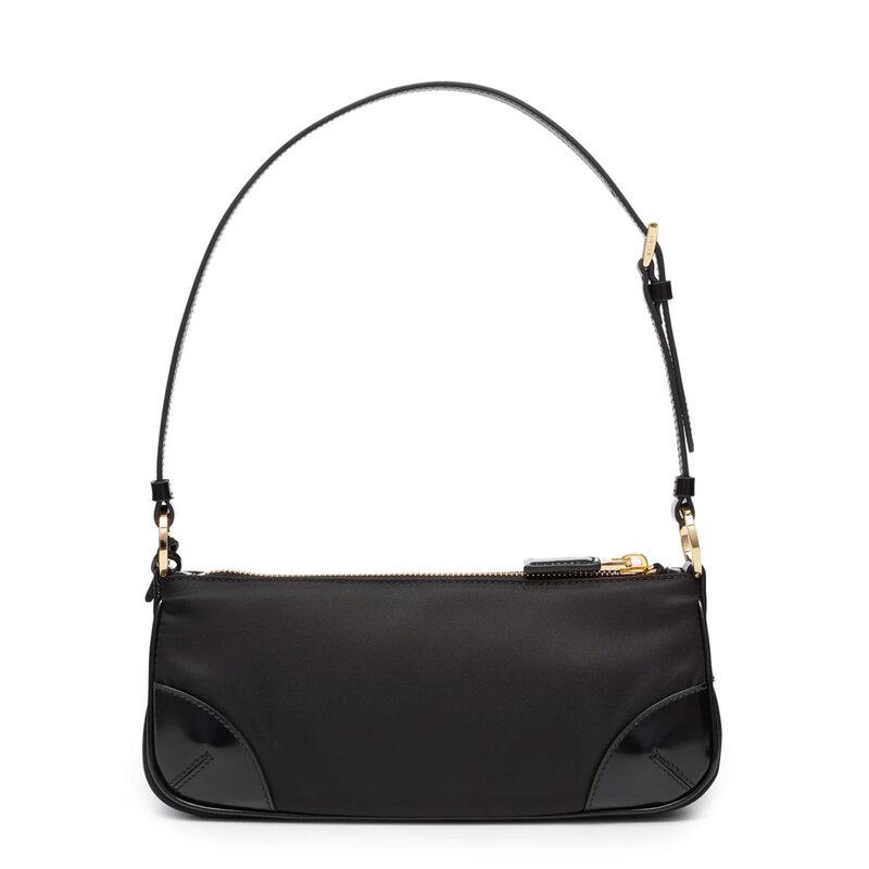 PRADA RE EDITION LONG NYLON BLACK WITH LEATHER SHOULDER BAG CRTBLNCHSHP