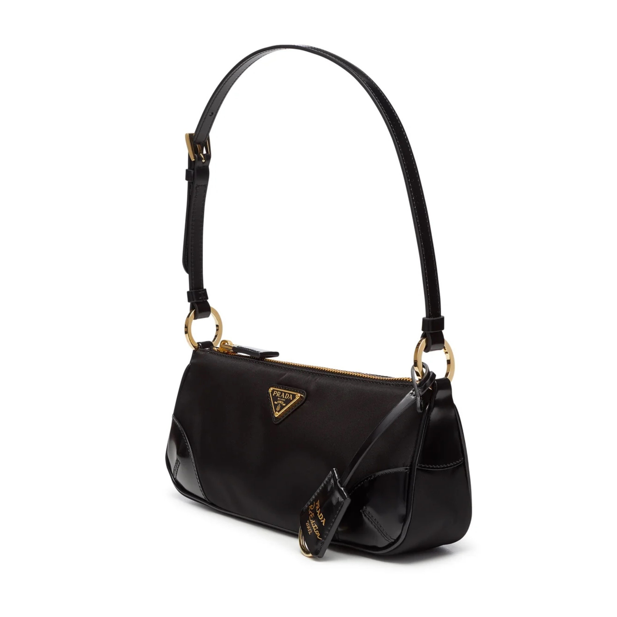 PRADA RE EDITION LONG NYLON BLACK WITH LEATHER SHOULDER BAG CRTBLNCHSHP