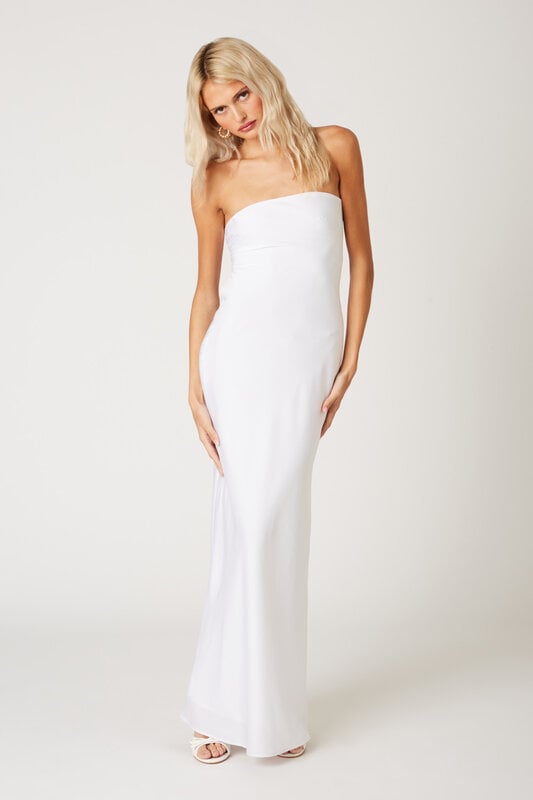 MELODIE STRAPLESS GOWN WITH BACK TIE WHITE