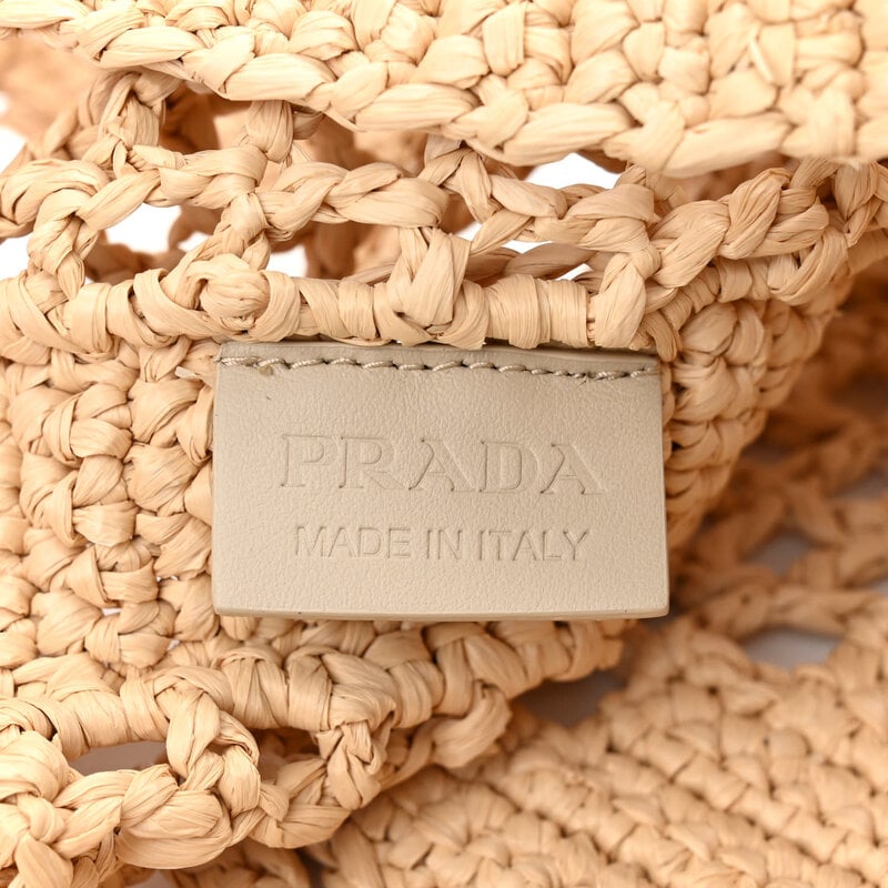 PRADA PRADA RAFFIA EMBROIDERED LOGO TOTE BAG NATURALE