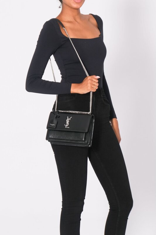 SAINT LAURENT SAINT LAURENT BLACK LEATHER CHAIN SUNSET SHOULDER BAG