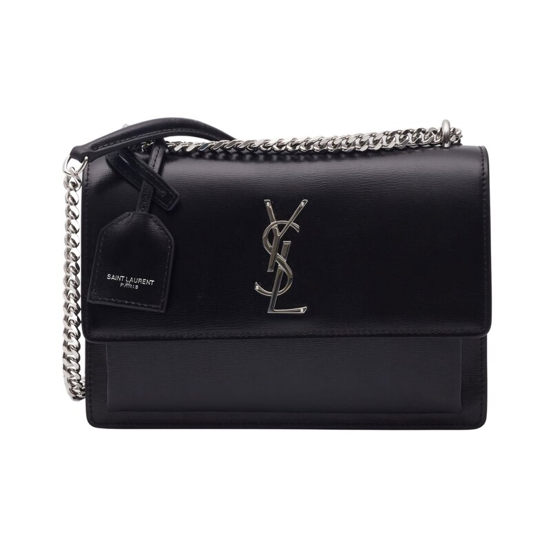 SAINT LAURENT BLACK LEATHER CHAIN SUNSET SHOULDER BAG