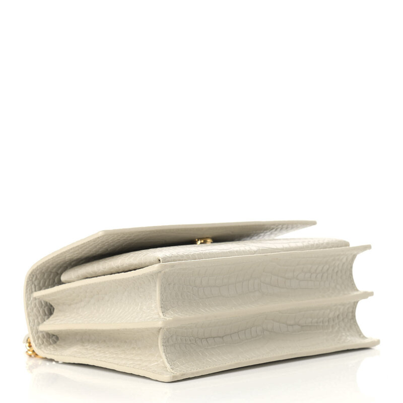 SAINT LAURENT CROC EMBOSSED WHITE MEDIUM SUNSET SHOULDER BAG GOLD