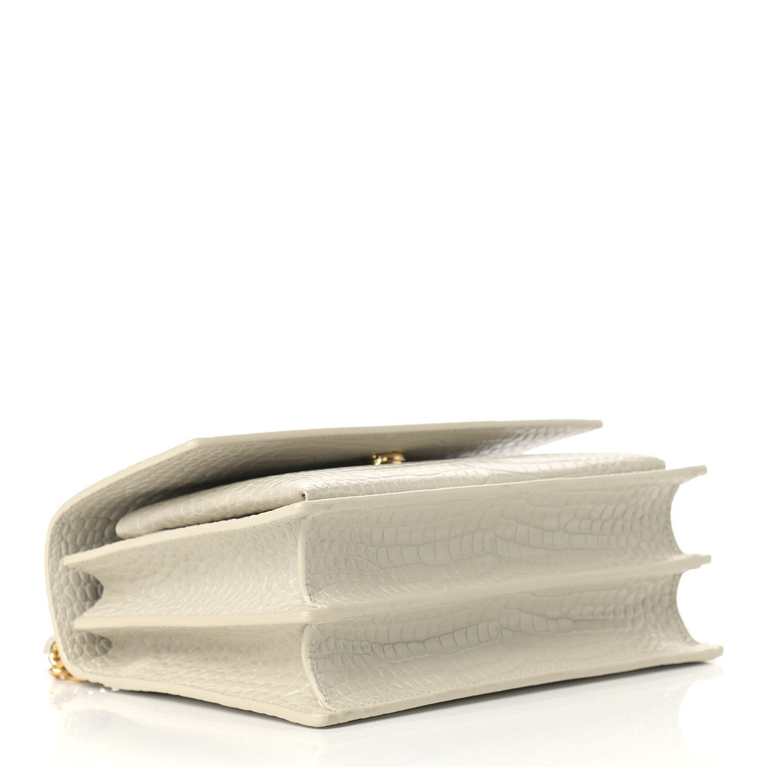 SAINT LAURENT CROC EMBOSSED WHITE MEDIUM SUNSET SHOULDER BAG GOLD CRTBLNCHSHP