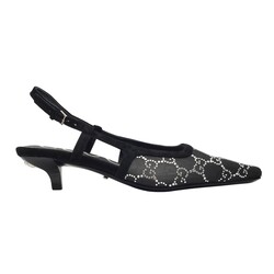 GUCCI GUCCI GG CRYSTAL EMBELLISHED MESH BLACK SLINGBACK KITTEN HEELS