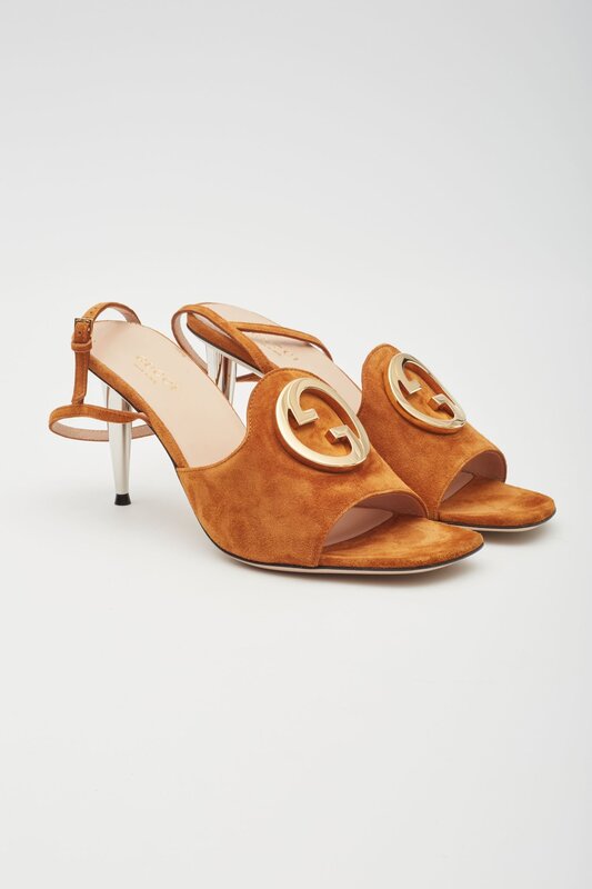 GUCCI GUCCI CONGAC SUEDE BLONDIE SANDAL HEELS