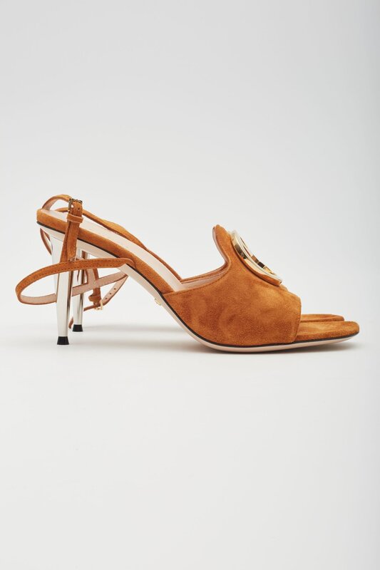 GUCCI CONGAC SUEDE BLONDIE SANDAL HEELS