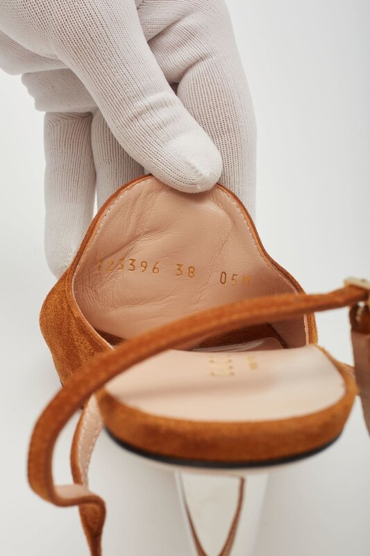 GUCCI GUCCI CONGAC SUEDE BLONDIE SANDAL HEELS