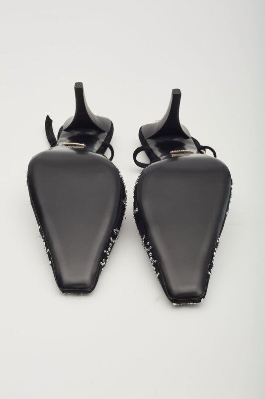 GUCCI GUCCI GG CRYSTAL EMBELLISHED MESH BLACK SLINGBACK HEELS