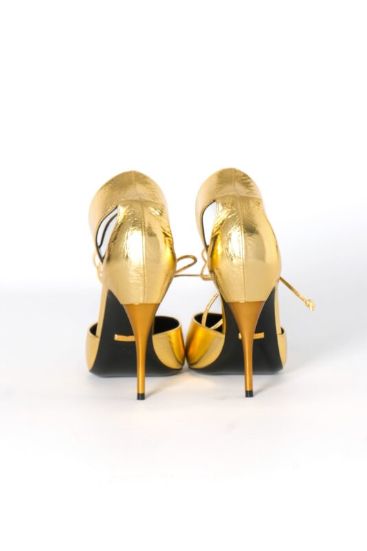 GUCCI GUCCI KIND GOLD METALLIC LEATHER PRISCILLA HEELS