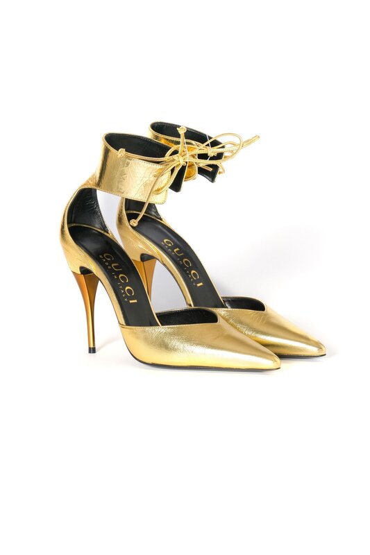 GUCCI KIND GOLD METALLIC LEATHER PRISCILLA HEELS