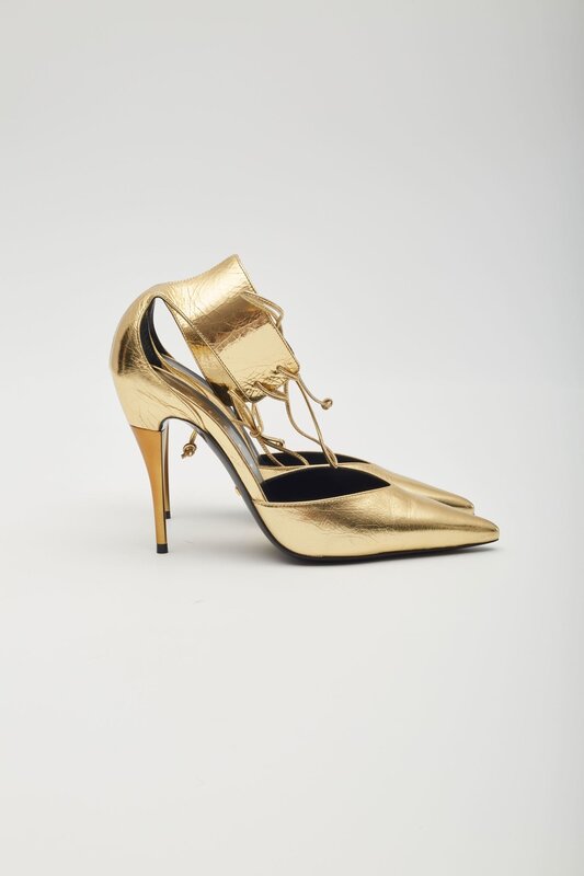 GUCCI KIND GOLD METALLIC LEATHER PRISCILLA HEELS