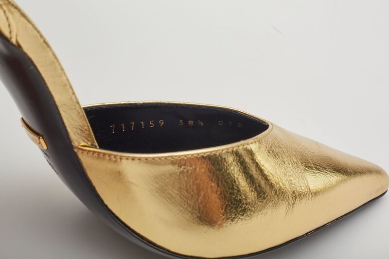 GUCCI KIND GOLD METALLIC LEATHER PRISCILLA HEELS