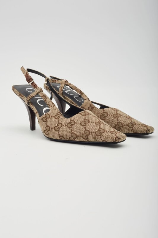 GUCCI MONOGRAM EBONY MALGA SLINGBACK HEELS